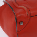 CELINE Luggage Hand Bag Leather 2way Orange Silver Auth gh891-9