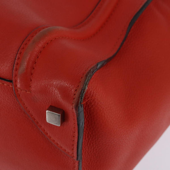 CELINE Luggage Hand Bag Leather 2way Orange Silver Auth gh891