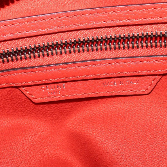 CELINE Luggage Hand Bag Leather 2way Orange Silver Auth gh891