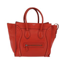 CELINE Luggage Hand Bag Leather 2way Orange Silver Auth gh891-13