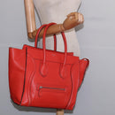 CELINE Luggage Hand Bag Leather 2way Orange Silver Auth gh891-21