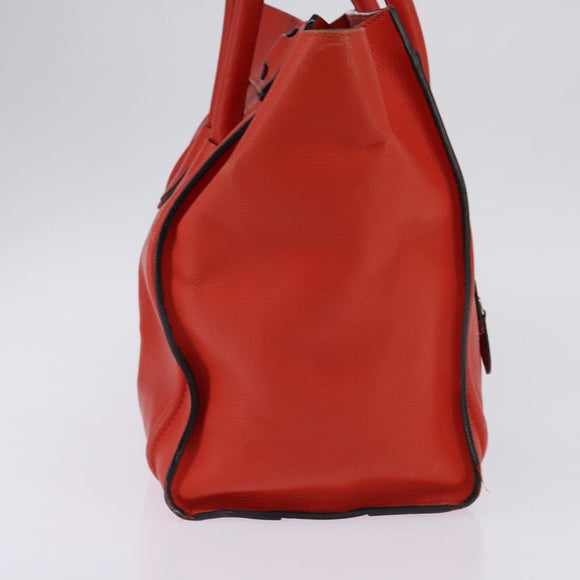 CELINE Luggage Hand Bag Leather 2way Orange Silver Auth gh891