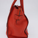 CELINE Luggage Hand Bag Leather 2way Orange Silver Auth gh891-4