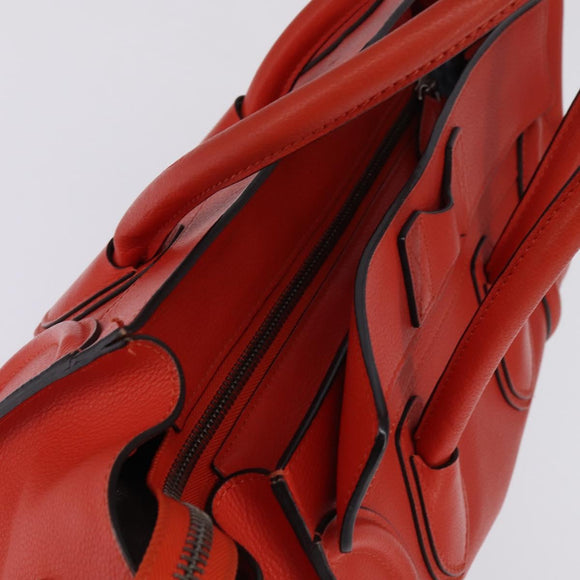 CELINE Luggage Hand Bag Leather 2way Orange Silver Auth gh891