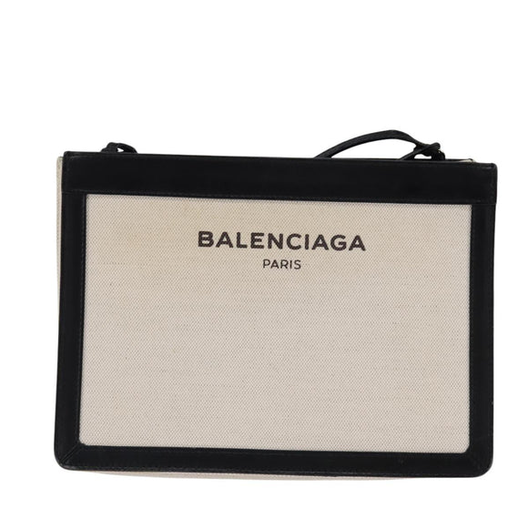 BALENCIAGA Shoulder Bag Canvas Leather White Silver 339937 Auth gh893