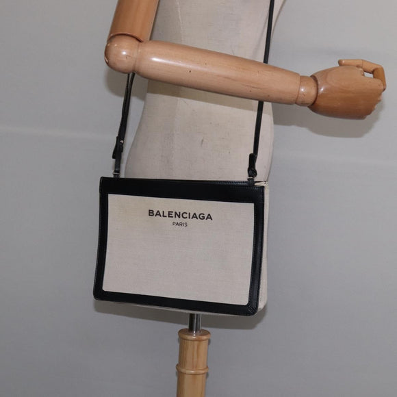 BALENCIAGA Shoulder Bag Canvas Leather White Silver 339937 Auth gh893