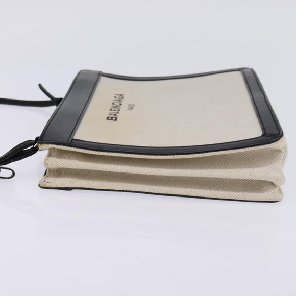 BALENCIAGA Shoulder Bag Canvas Leather White Silver 339937 Auth gh893