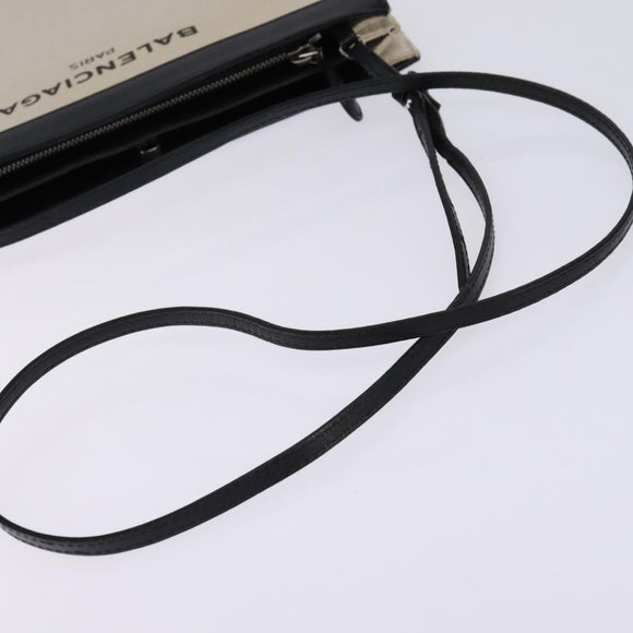 BALENCIAGA Shoulder Bag Canvas Leather White Silver 339937 Auth gh893