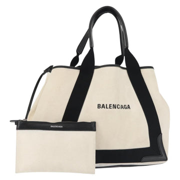 BALENCIAGA Navy Cabas M Bag Canvas Leather White Black Silver 581292 Auth gh894