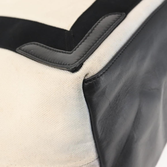 BALENCIAGA Navy Cabas M Bag Canvas Leather White Black Silver 581292 Auth gh894