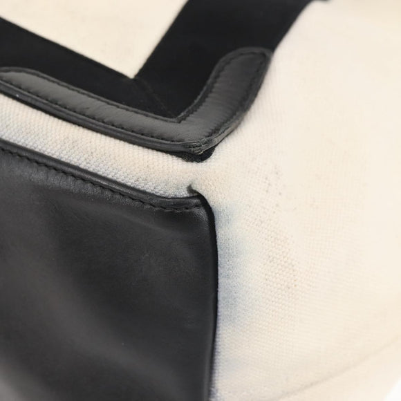 BALENCIAGA Navy Cabas M Bag Canvas Leather White Black Silver 581292 Auth gh894