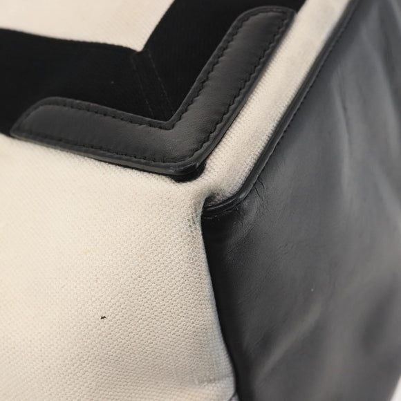 BALENCIAGA Navy Cabas M Bag Canvas Leather White Black Silver 581292 Auth gh894