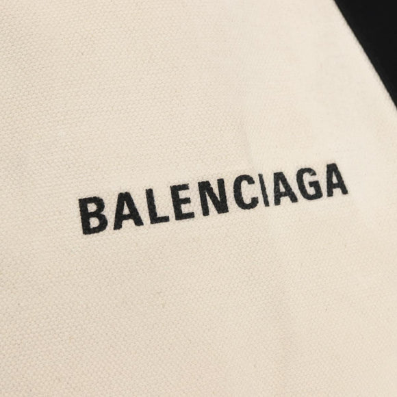 BALENCIAGA Navy Cabas M Bag Canvas Leather White Black Silver 581292 Auth gh894