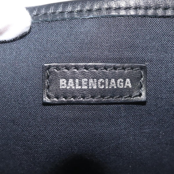 BALENCIAGA Navy Cabas M Bag Canvas Leather White Black Silver 581292 Auth gh894