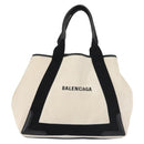 BALENCIAGA Navy Cabas M Bag Canvas Leather White Black Silver 581292 Auth gh894-13