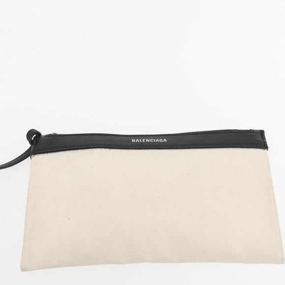 BALENCIAGA Navy Cabas M Bag Canvas Leather White Black Silver 581292 Auth gh894