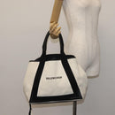 BALENCIAGA Navy Cabas M Bag Canvas Leather White Black Silver 581292 Auth gh894-23