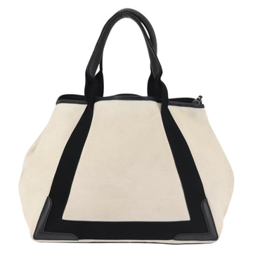 BALENCIAGA Navy Cabas M Bag Canvas Leather White Black Silver 581292 Auth gh894 - 0