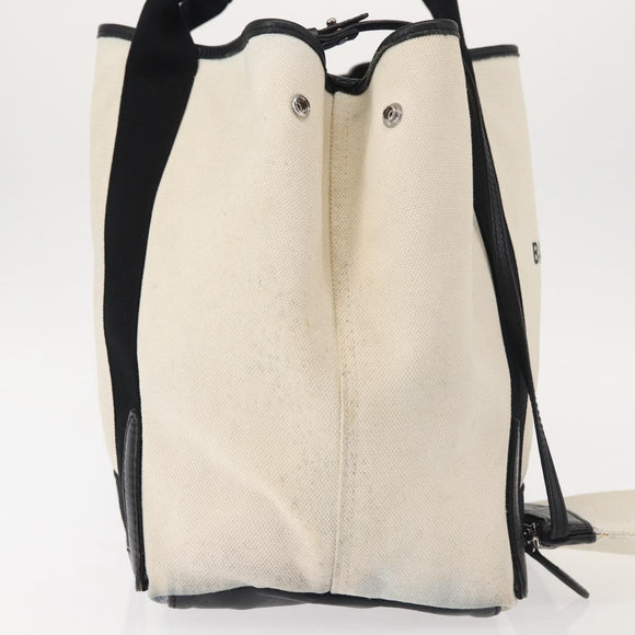 BALENCIAGA Navy Cabas M Bag Canvas Leather White Black Silver 581292 Auth gh894