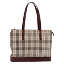 BURBERRY Nova Check Tote Bag Canvas Leather Beige Gold Auth gh896-1
