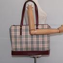 BURBERRY Nova Check Tote Bag Canvas Leather Beige Gold Auth gh896-22