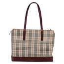 BURBERRY Nova Check Tote Bag Canvas Leather Beige Gold Auth gh896-2