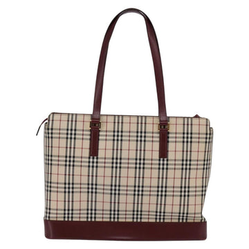 BURBERRY Nova Check Tote Bag Canvas Leather Beige Gold Auth gh896 - 0