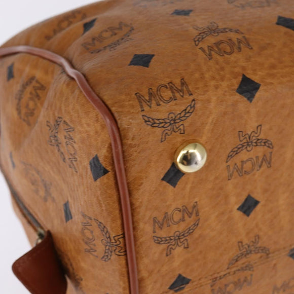 MCM Logogram Vicetos Boston Bag PVC Leder Braun Gold Auth gh901