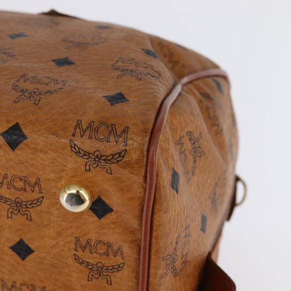 MCM Logogram Vicetos Boston Bag PVC Leather Brown Gold Auth gh901
