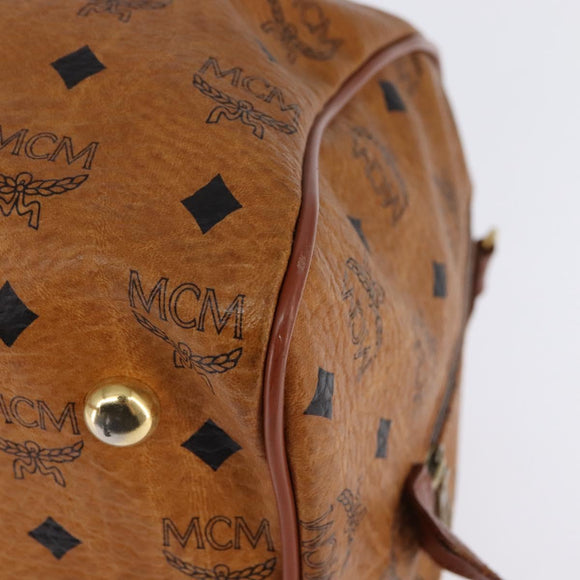 MCM Logogram Vicetos Boston Bag PVC Leder Braun Gold Auth gh901