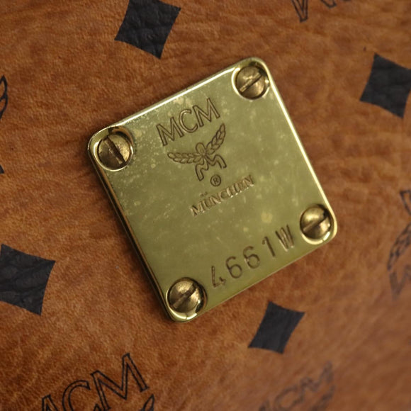 MCM Logogram Vicetos Boston Bag PVC Leather Brown Gold Auth gh901