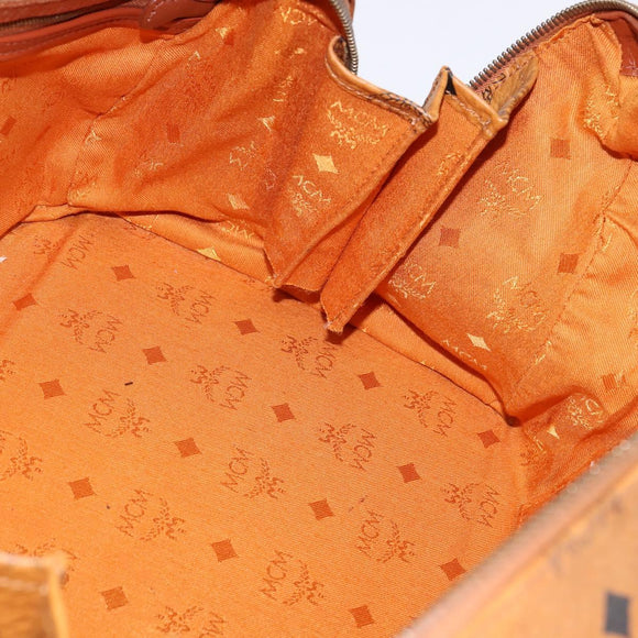 MCM Logogram Vicetos Boston Bag PVC Leather Brown Gold Auth gh901