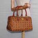 MCM Logogram Vicetos Boston Bag PVC Leder Braun Gold Auth gh901-19