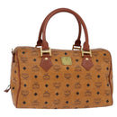 MCM Logogram Vicetos Boston Bag PVC Leder Braun Gold Auth gh901-1