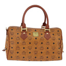 MCM Logogram Vicetos Boston Bag PVC Leather Brown Gold Auth gh901-13