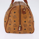 MCM Logogram Vicetos Boston Bag PVC Leather Brown Gold Auth gh901-3