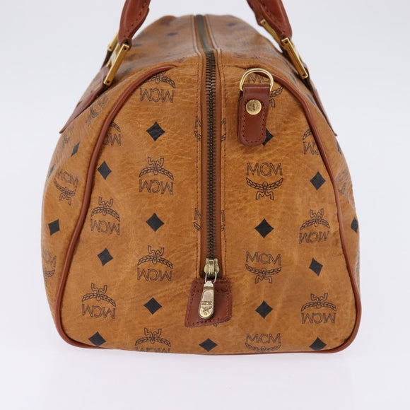 MCM Logogram Vicetos Boston Bag PVC Leder Braun Gold Auth gh901
