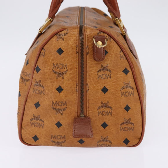 MCM Logogram Vicetos Boston Bag PVC Leder Braun Gold Auth gh901