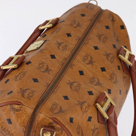 MCM Logogram Vicetos Boston Bag PVC Leather Brown Gold Auth gh901