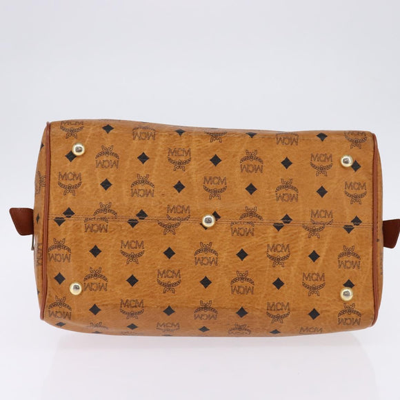 MCM Logogram Vicetos Boston Bag PVC Leather Brown Gold Auth gh901