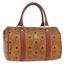 MCM Logogram Vicetos Boston Bag PVC Leather Brown Gold Auth gh902-1