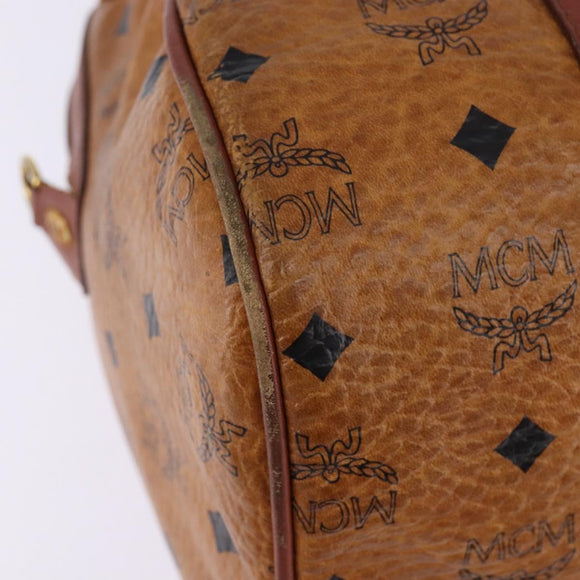 MCM Logogram Vicetos Boston Bag PVC Leather Brown Gold Auth gh902