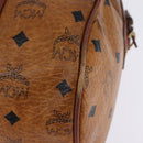 MCM Logogram Vicetos Boston Bag PVC Leather Brown Gold Auth gh902-16
