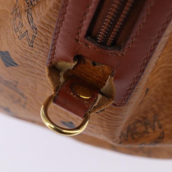 MCM Logogram Vicetos Boston Bag PVC Leather Brown Gold Auth gh902