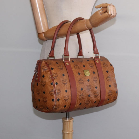 MCM Logogram Vicetos Boston Bag PVC Leather Brown Gold Auth gh902