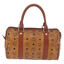MCM Logogram Vicetos Boston Bag PVC Leather Brown Gold Auth gh902-2