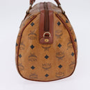 MCM Logogram Vicetos Boston Bag PVC Leather Brown Gold Auth gh902-4