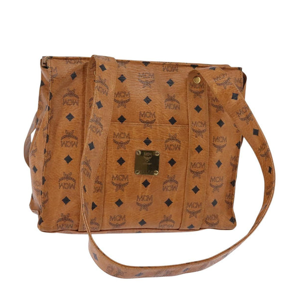 MCM Logogram Vicetos Tote Bag PVC Leather Brown Gold Auth gh903