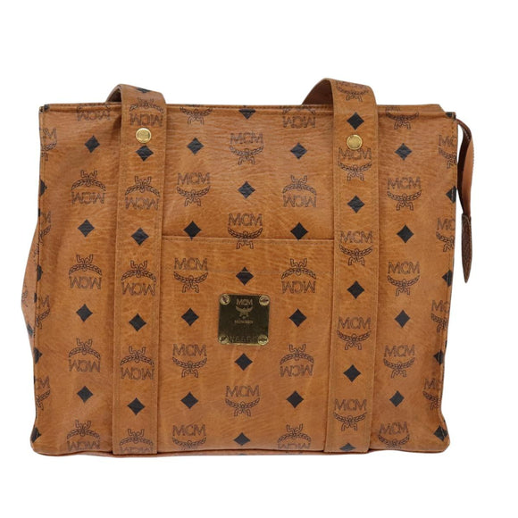 MCM Logogram Vicetos Tote Bag PVC Leather Brown Gold Auth gh903
