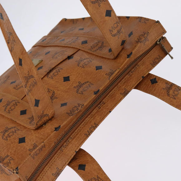 MCM Logogram Vicetos Tote Bag PVC Leather Brown Gold Auth gh903